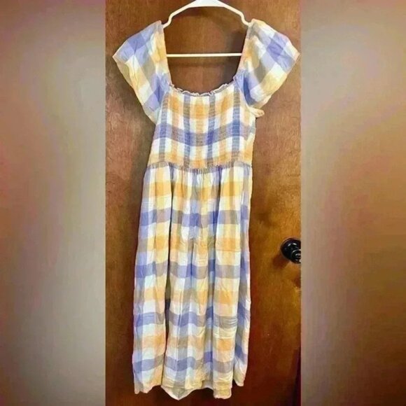 Arizona Jean Co Women’s checkered orange purple flowy dress size medium - Picture 4 of 4